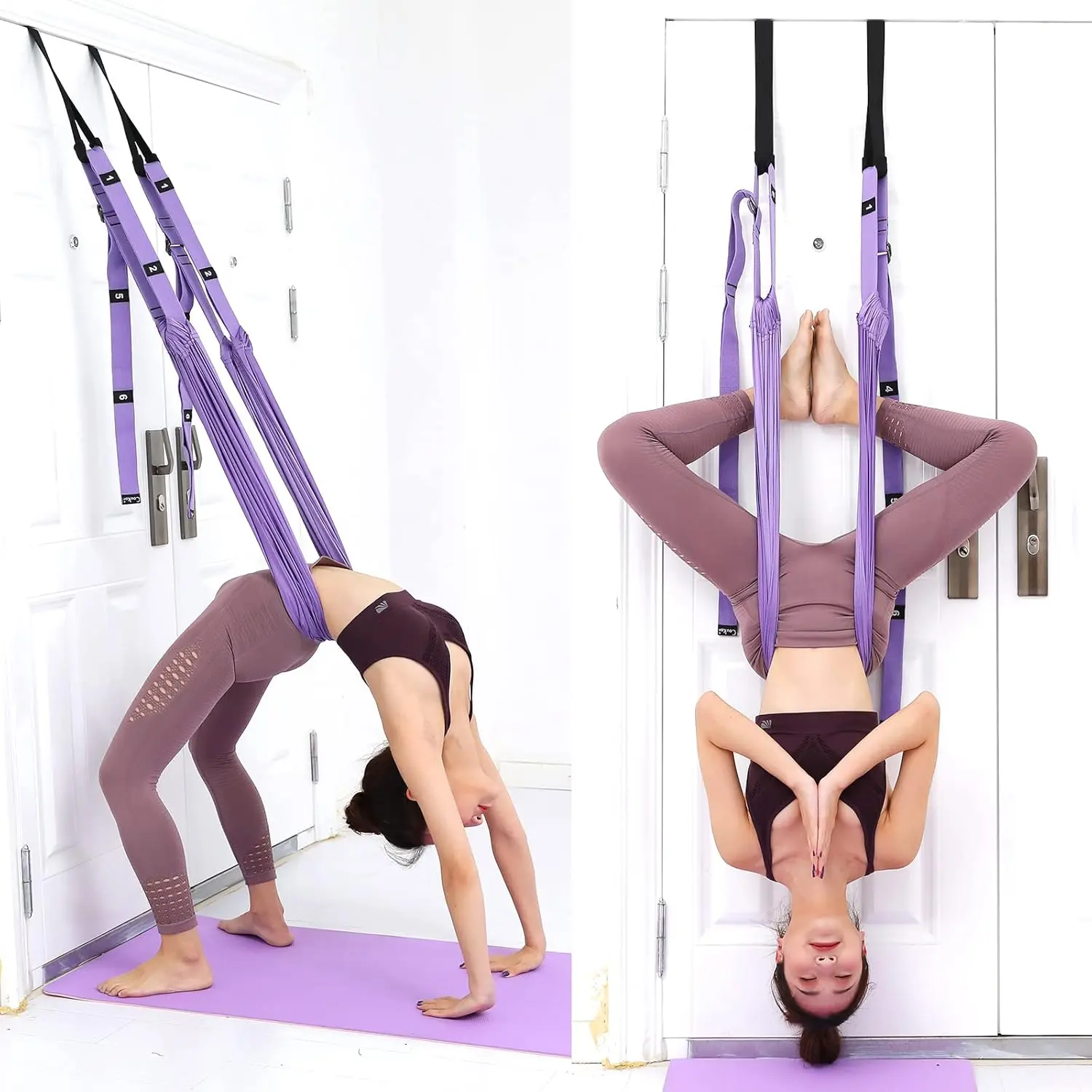 Adjustable Aerial Yoga Swing with Door Anchor - 1-Count Unisex Fitness Accessories, Yoga Rope for Home Gym Stretching, Pilates Equipment