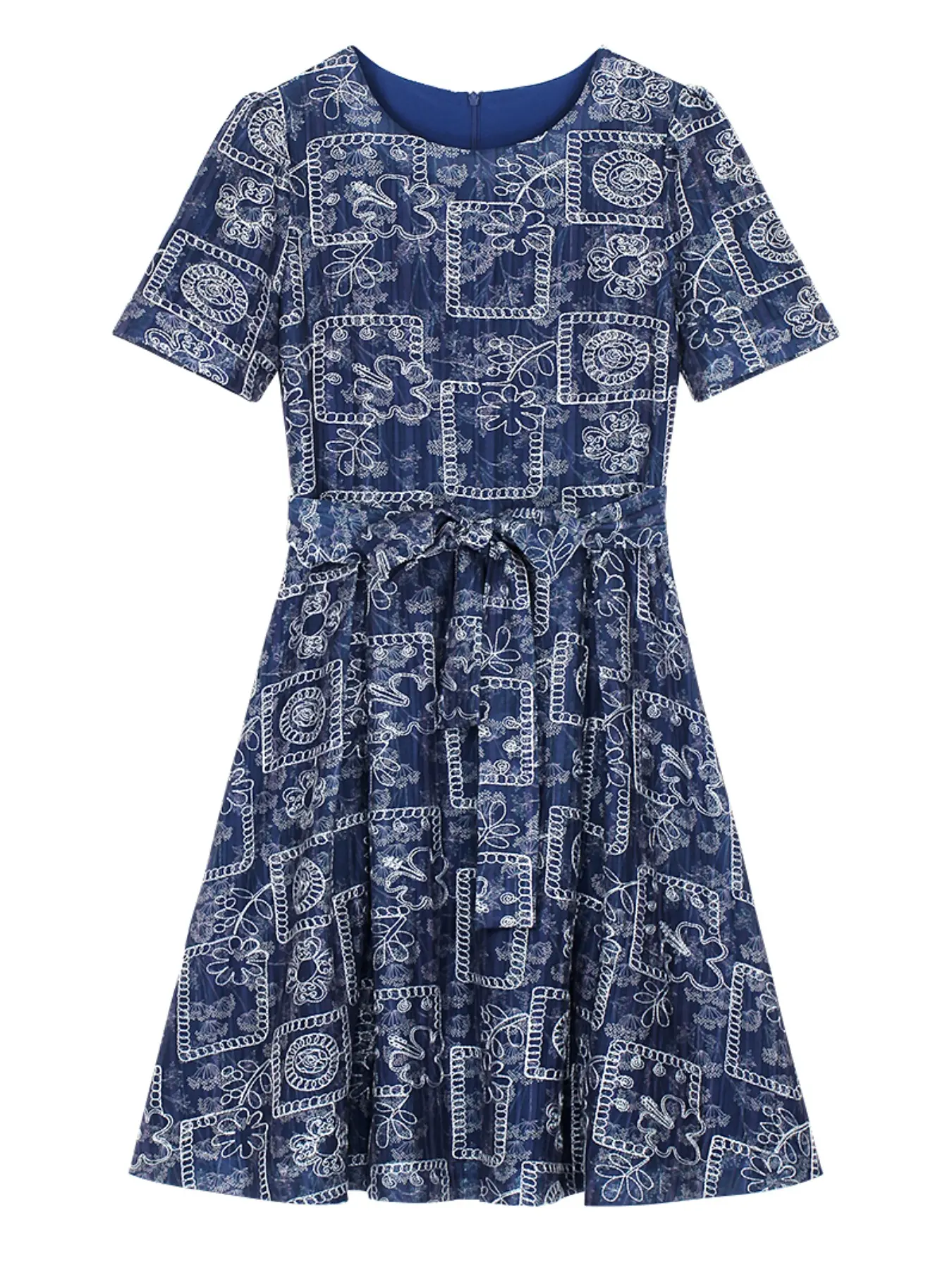 Elegant Cotton Jacquard Woven Floral Embroidered Dress, Slimming Fitted A-Line Waist-Cinch Design, Fashionable Single Piece, Perfect for Special Occasions, Day