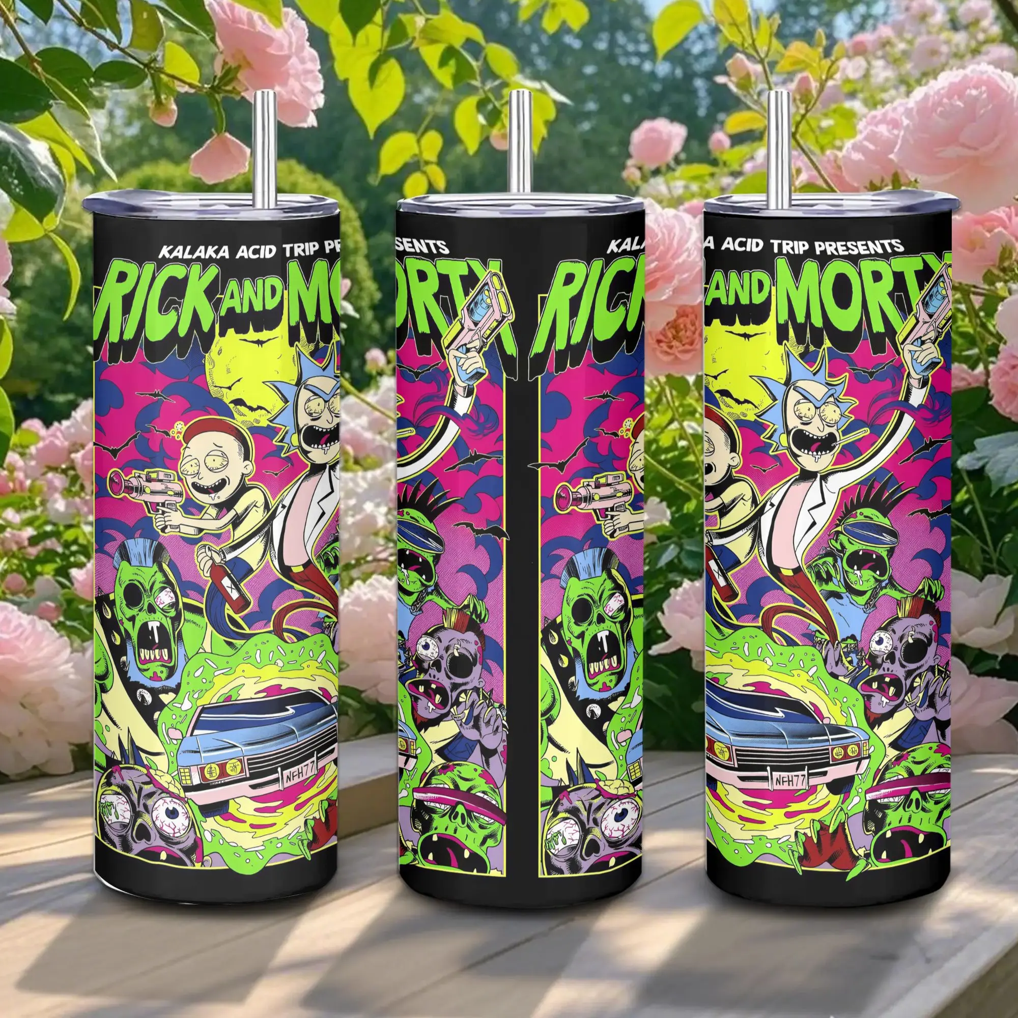 Kalaka Rick & Morty Theme 20oz Stainless Steel Insulated Tumbler with Straw & Lid - Portable, Lightweight 23-Vacuum Flask for Adults, Coffee Drinkware, Boyfriend Gift