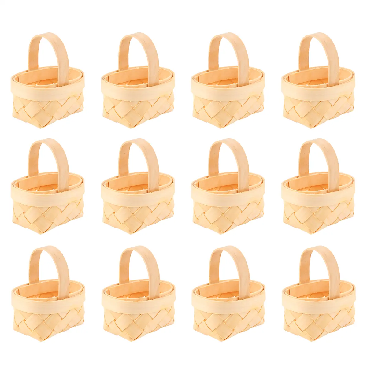 12Pcs Adorable Eco-Friendly Manual-Woven Wooden Chip Mini Baskets (6x5x6 cm) - Household Accessory for Home Party Decorating, Garden Decor & Candy Storage