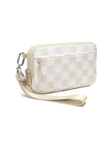 DOYOGI Women's Wrist Wallet Nylon Stitched Purse with 4 Zipper Pockets, Travel Credit Card Holder, Phone Storage Box, Casual Checked Pattern