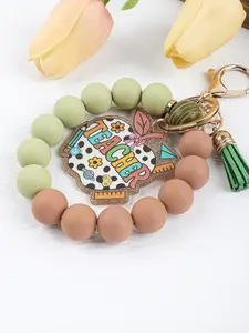 Teacher Beaded Wristlet Keychain, Apple Shape Acrylic Keychain, Teacher Appreciation Gift, Silicone Beaded Key Ring, Back to School Gift, Keychain For Bags