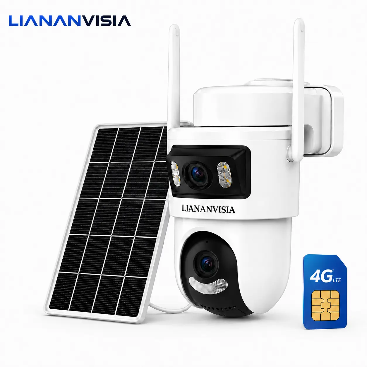 Outdoor 4G Solar Security Camera with Micro SD Support, Cellular Dual-Lens Dual-View 2K PTZ Camera, Built-in SIM, No WiFi Needed, 355° Pan, 90° Tilt, AI Human Detection, Auto Tracking, Color Night Vision, 2-Way Audio, IP66 Waterproof, 10400mAh Battery