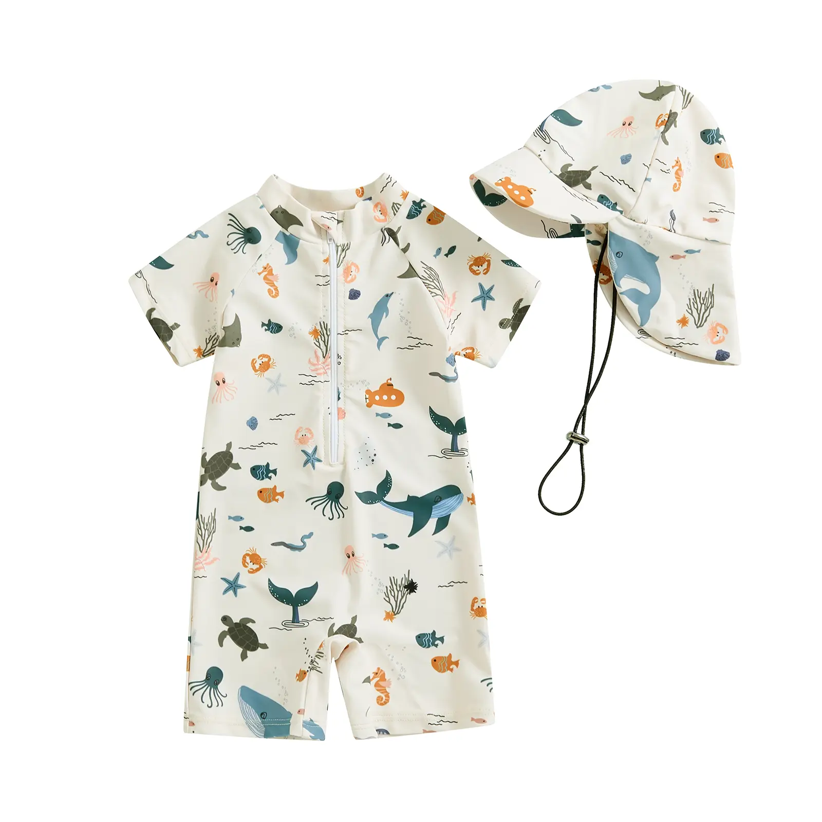 Infant-Toddler Dinosaur Rash Guard Swimsuit - Short Sleeve, Zipper Design, Sunsuit Swimoutfit for Baby Boys and Girls