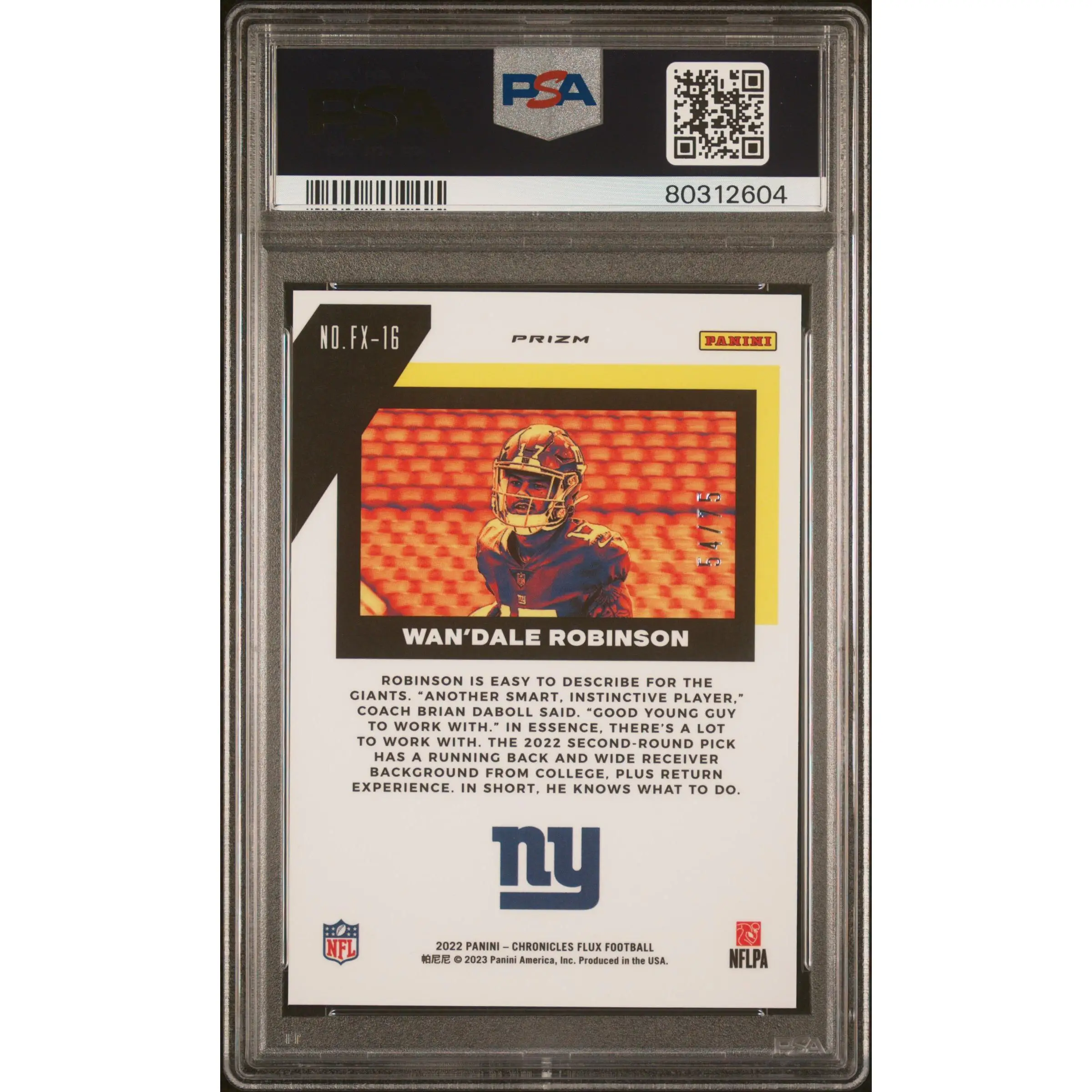 Wan'dale Robinson PSA 2022 Panini Chronicles Flux Rookies #FX16 9