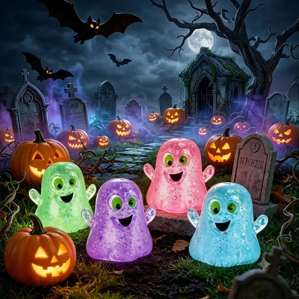 1pc-Cute Glitter Ghost Squishy Toy - Transparent Sparkly Squeeze Fidget for Sensory Play, Perfect Gift for Kids School Party & Holidays