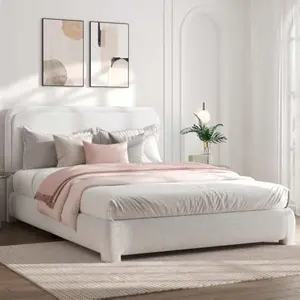 Bed Frame With Headboard, Soft Upholstered Platform Bed With BedClassic Color-Block Design, Anti-Collision Soft Rounded Corners, Low Profile Bed Frame , Twin / Full / Queen /King, Beige/Grey/Pink/White/Light Grey