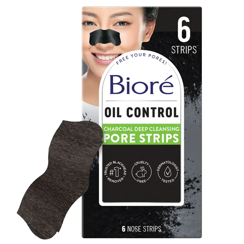 Bioré Skincare Charcoal Oil Control Pore Strips – 6 Ct | Deep Clean to Remove Blackheads & See 3x Less Oily Skin