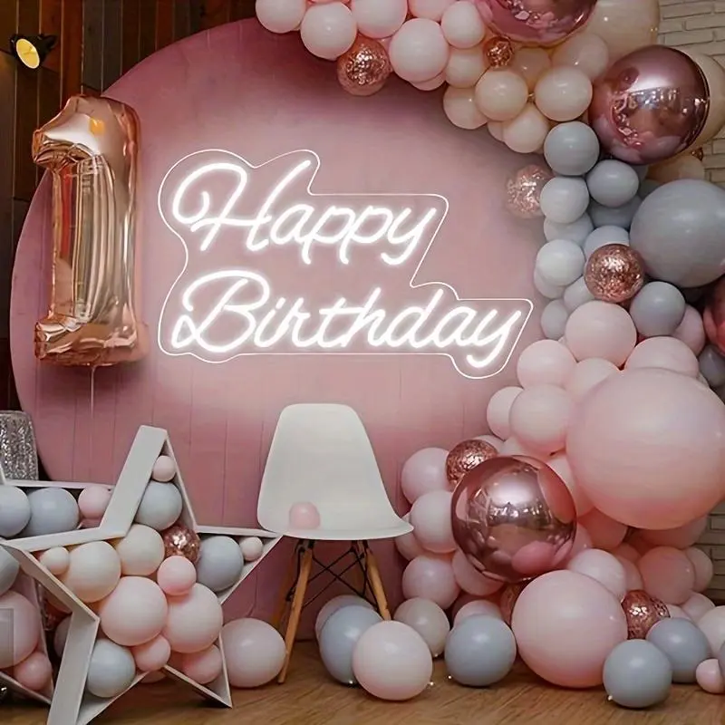Happy Birthday LED Neon Sign, Happy Birthday Sign Backdrop,dimmable neon sign,Happy Birthday Gifts,Suitable for birthday parties, bar parties, indoor,outdoor parties, Birthday Wall Decor.
