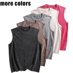 Men’s Vintage Washed Tank Top – Summer Casual T-Shirt, Vacation Round Neck Retro Vest, Sleeveless Crop Top Tee with Crewneck Loose Fit Pullover Tank Beige tank tops for men