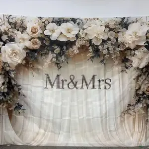Flower Arch Design Wedding Decoration Banner, 1 Count Romantic Wedding Decoration Pull Flag, Photo Props Background Cloth for Birthday Party Wedding, Ornaments, Wedding Party Backdrop, Photo Backdrops, Wedding Party Decorations