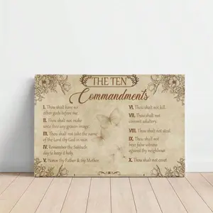 1pc Framed Canvas Poster, The Ten Commandments Scripture Wall Art, Bible Verse Christian Canvas Sign, Religious Room Decor, Jesus Landscape Wall Art Canvas Paintings, Ideal Gift For Bedroom Living Room Corridor, Wall Art, Room Decoration, 2D Flat