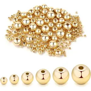 500 count 14K  Round Beads,Durables Beads That Do Not Fade Easily,Seamless Spacer Beads,Brass Loose Beads, Beads for  Making (2MM)