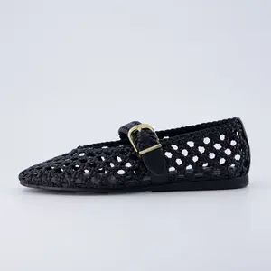 Cushionaire Wit Hand Woven Womens Casual Flats, Comfortable Mary Jane Ballet Flat with Adjustable Buckle, Braided Strap and Cushioned Memory Foam