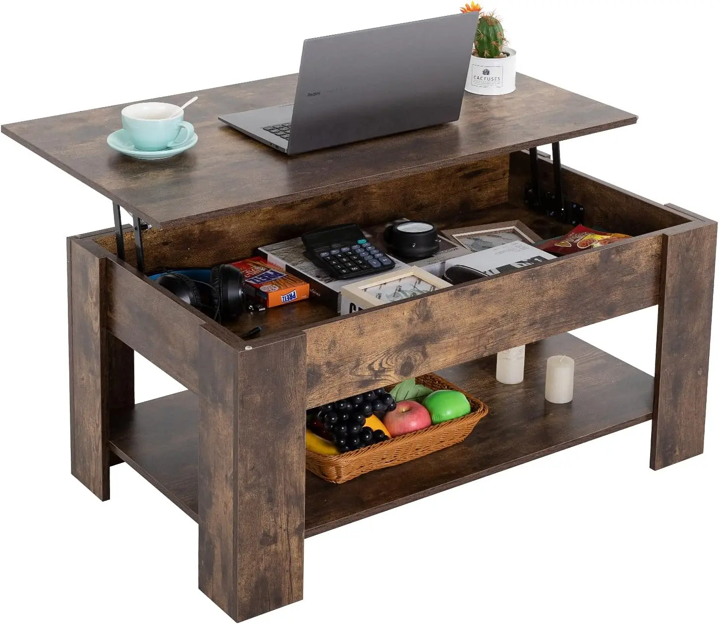 FDW 39"Lift Top Coffee Table with Hidden Compartment and Storage Shelf Wooden Lift Tabletop for Home Living Room Reception Room Office