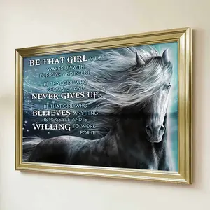 1pc Framed Gold Frame Inspirational Horse Motivational Quote [Core Attribute] [Artistic Style] [Horse And Text Theme] Canvas Art Print For Bedroom Living Room Office Decor + Empowering Message For Daily Inspiration