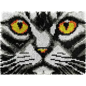 Cat Face Latch Hook Kits for Adults Kids Beginners Cute Animals Latch Hook Rug Kit Pre-Printed Hook and Latch Carpet Making Kits Cross-stitch DIY Handamde Wall Hanging Set 20x15 In. Craft Gift