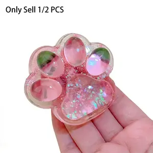 1/2 PCS Pink Cat Paw Taba Squishy Toys, Paw Strawberry Squishy Toys, Soft Strawberry Fufu Squishy Stress Sugar Balls for Kids and Adults, Cat Paw Squeeze Ball Sensory Toys for Party Favors, for Stress Relief, ADHD Focus, Office Desk or Travel