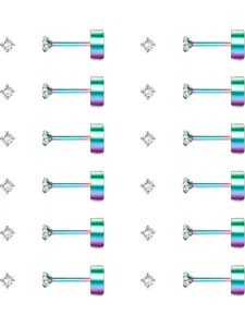 12 Pairs Stud Earrings Jewelry for Women Men Surgical Stainless Steel 20G Cartilage Earring Studs Small Screw Flat Back Stud Earrings Rose Gold Black Ear Piercing Studs Set 2mm CZ