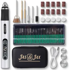 Jas & Jax Engraving Pen - USB Rchargeable Mini Electric Engraver, Cordless Rotary Tool for Wood, Metal, Glass, Jewelry, Stone, Leather & Plastic Etching (54 Accessories)