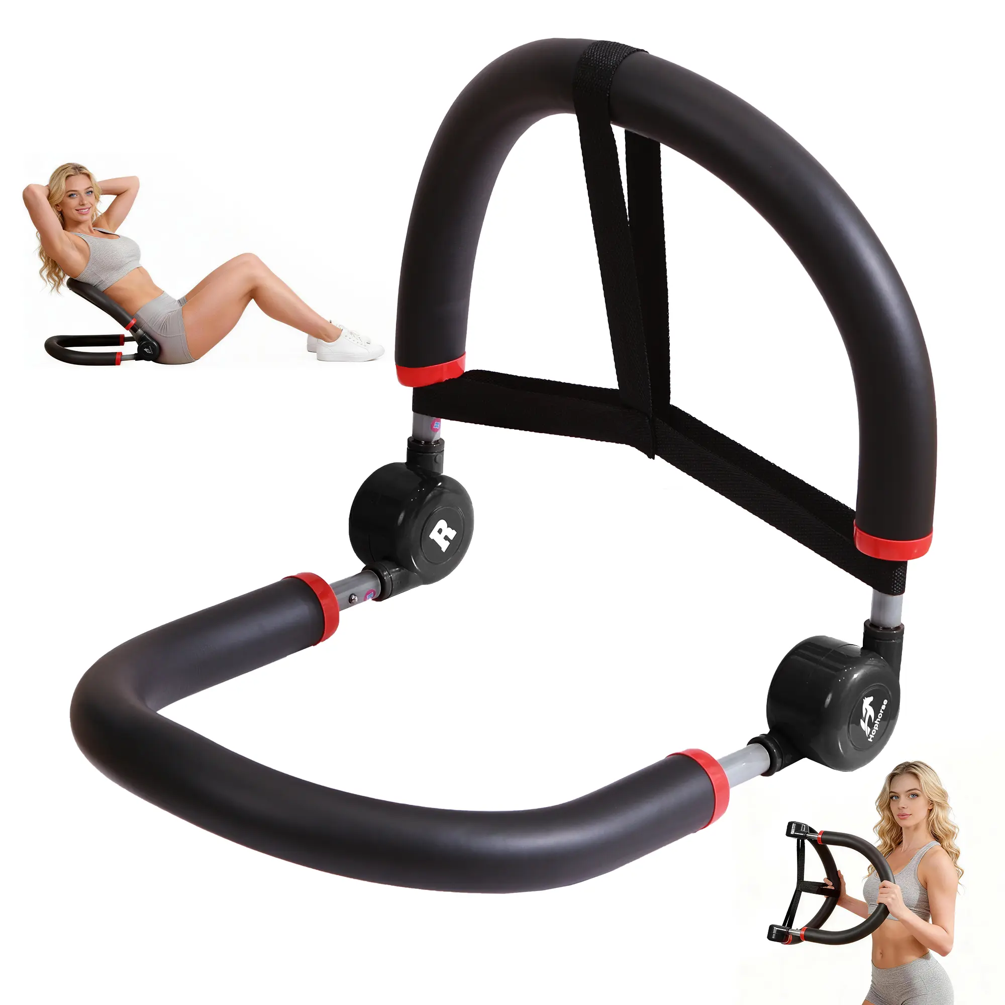 HOPHORSE Ab Machine, Core & Sit Up Exercise Equipment for Home Gym, Ab Workout Equipment for Stomach Workout, Resistance Bands, 4 Resistance Levels, Adjustable, Automatic Rebound, Ab Trainer Machine
