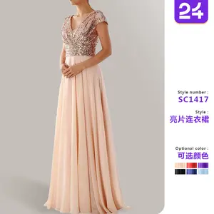 2025 new cross-border spring and summer European and American women's sleeveless dress V-neck sequin temperament chiffon splicing evening dress