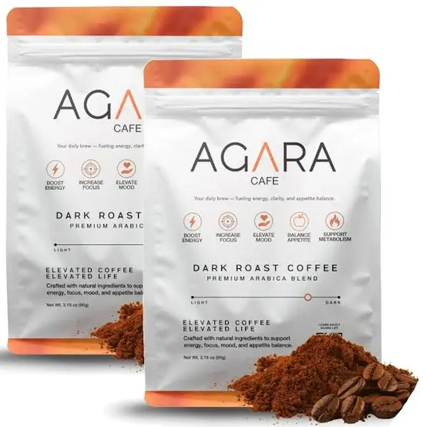 2 Pack 60 Servings Agara Cafe Dark Roast Coffee premium Arabica Blend -Elevate Your Mood  - 2 Pack 60 Servings