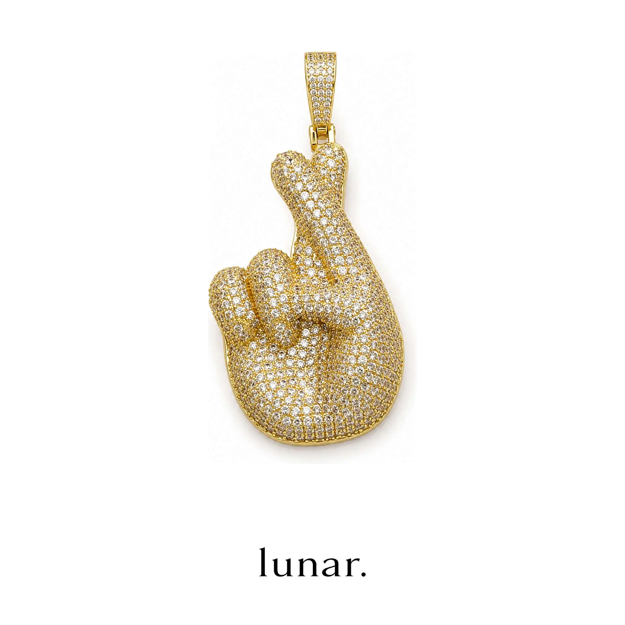 lunar Iced Peace Sign Hand Pendant for Men, Gold Tone Copper Base Charm with Full Zircon Stone Inlay, Hip Hop Jewelry, Pendant Only