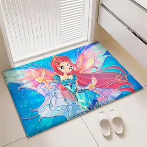 Magical Girl Winx Club Floor Mat Non-Slip Comfy Flannel Thickened Rug Indoor Door Mat Ultra Soft Absorbent Wear-Resistant Floor Mat for Living Room Hallway Entryway Front Door Porch Sturdy Non-Skid Home Decoration Mat for Indoor Daily Use