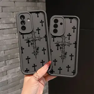 Black Crosses Pattern Phone Case Accessories Compatible with Samsung Galaxy A26 A36 A55 A35 A06 A16 A05 A14 A24 A34 A54 A15 A05S A25 A23 A33 A53 A73 A13 4G 5G Drop-Resistant Protective Shockproof Soft TPU Back Cover