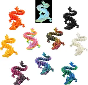 PowerTRC 10Pcs 3D Printed Crystal Dragons – Flexible 12 Inch 3D Printed Toy Dragon, Great for Gift Bags, Desk Decor, Party Favors, Perfect Basket Essentials Stuffers