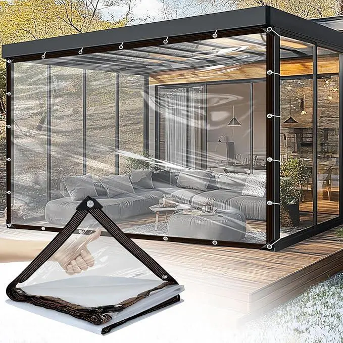 Clear Tarp-Heavy Duty Waterproof 9x13 FT Plastic Tarps with Grommets Clear Vinyl Tarps for Garden, Patio & Temporary Outdoor Protection