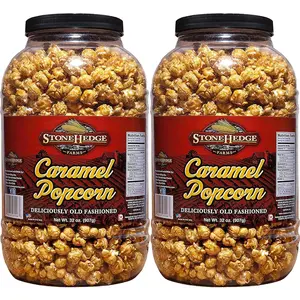 Stonehedge Farms Caramel Flavored Popcorn - 32 oz (Pack of 2) Reclosable Barrels - 4 Pounds of Popcorn - Made in the USA - Gluten Free
