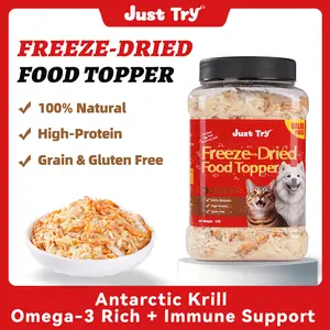 Just Try Freeze-dried Food Topper for Dogs & Cats - Premium Antarctic Krill, Chicken & Egg Yolk, High Protein, Omega-3 Rich, Astaxanthin-Enhanced - 8 OZ