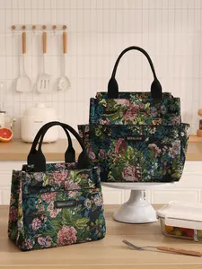 Floral Print Lunch Bag, Fashionable Handheld Meal Bag, Portable Insulated Bento Box, Stylish Food Container, Insulated Travel, Perfect for Daily Use