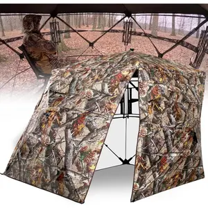 360 See Through 3 Person Hunting Blind  with Portable Chair, Pop Up Ground Blinds,Full 360° View Mesh Windows for Deer Turkey Duck Hunting, Waterproof Windproof with Silent Zipper, Includes Stool Stakes Carry Bag