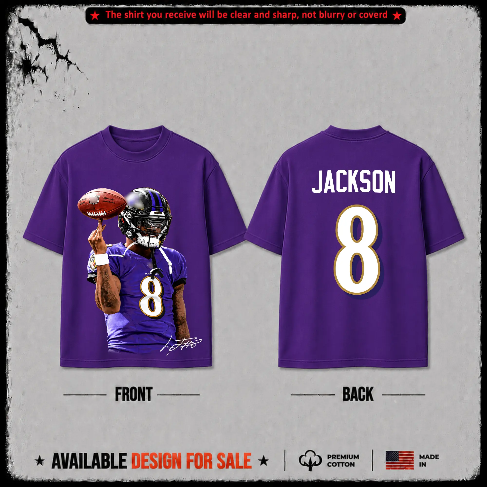 Lamar Jackson #8 Premium Cotton Shirt, Action Jackson Fans, Lamarvelous Fans, Era 8 Fans, Ravens Flock Fans, Game Day Shirt, Football Graphic Shirt, Gift for Fans