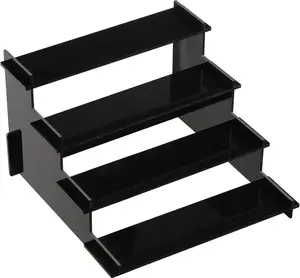 4 Tier Black Acrylic Display Risers, Perfume Organizer Stand, Cupcake Stand Holder, Shelf Risers for Display Stands for Funko POP Figure, Dessert Shelves for Party, Decoration