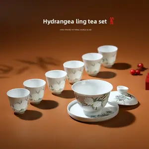 Jingdezhen Hollow Exquisite Ceramic Kung Fu Tea Set Hand-Painted Teacup Gaiwan Chinese Tea Cup Set