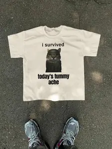 Men's Cat Graphic Print Round Neck Tee, Regular Fit Street Fashion Casual Short Sleeve T-shirt for Daily Wear, Men's Clothes for Summer