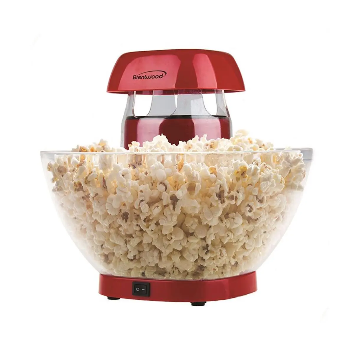 212 MAIN Household Hot Air Popcorn Machine, 24-Cup Capacity, Red, Removable Bowl
