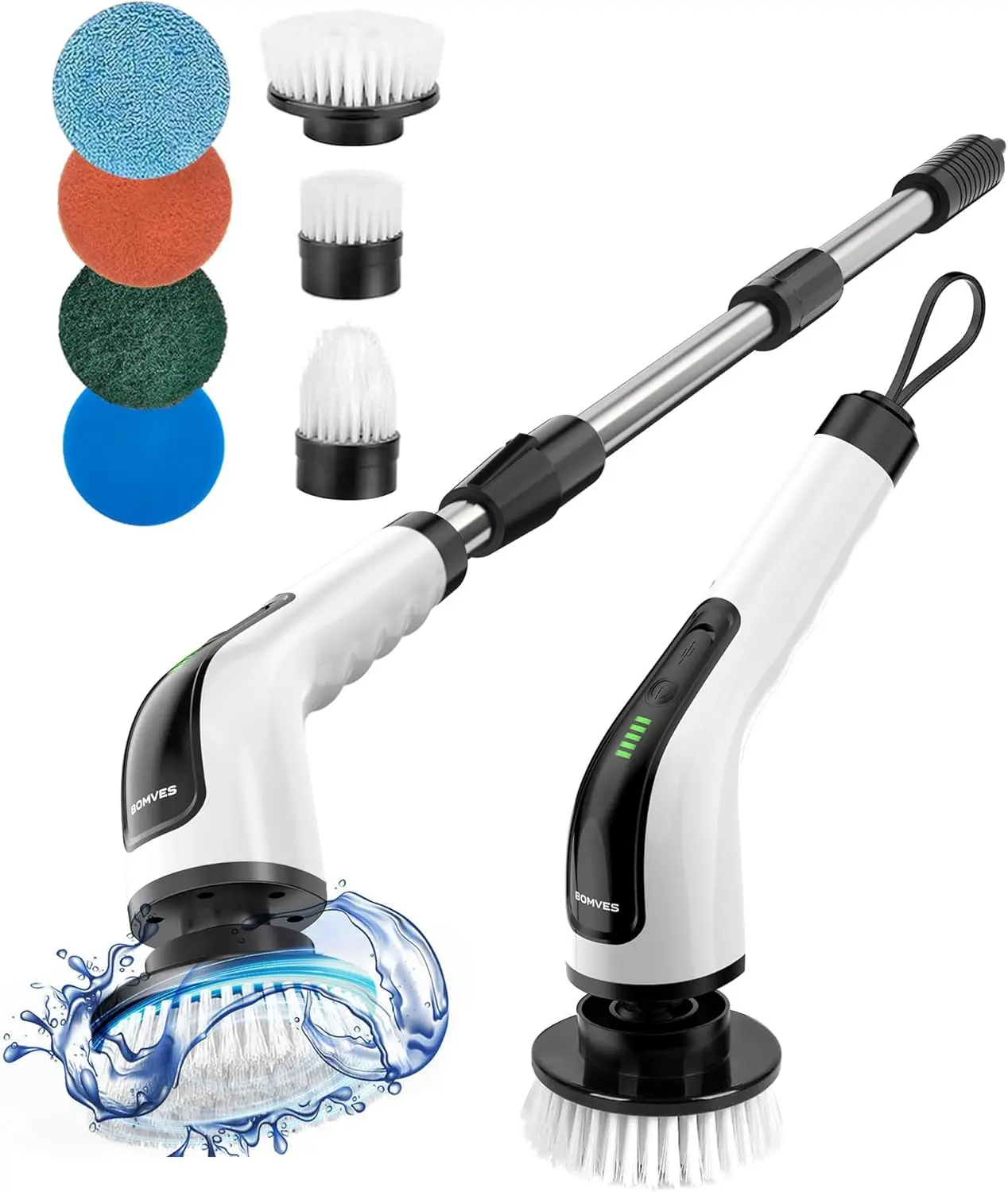 Electric Spin Scrubber, Shower Brush with Long Handle| Scrubber, 7 Replaceable Brush, 90Mins Work Time, 3 Size, 2 Speeds for Cleaner