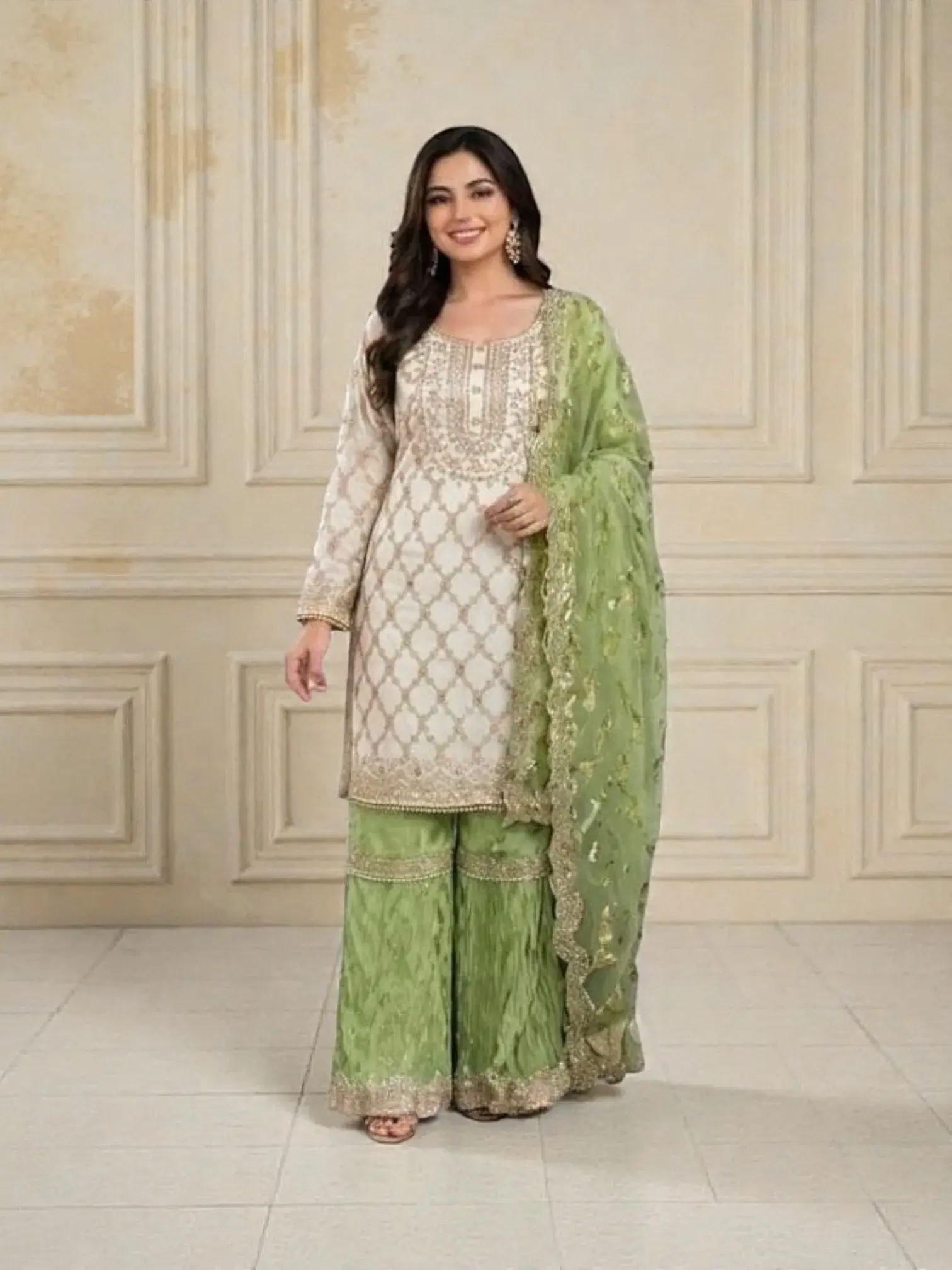 Faux Georgette Party Wear Gharara Salwar Kameez, Cultural Wear for Women