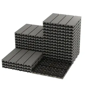 GAOMON 27-Pack 12"X12" Composite Deck Tiles – Waterproof Interlocking Patio Flooring for Indoor & Outdoor Use, All-Weather Plastic Wood-Grain Tiles for Patio, Balcony, Porch, Poolside (Grey, 27 Sq ft)