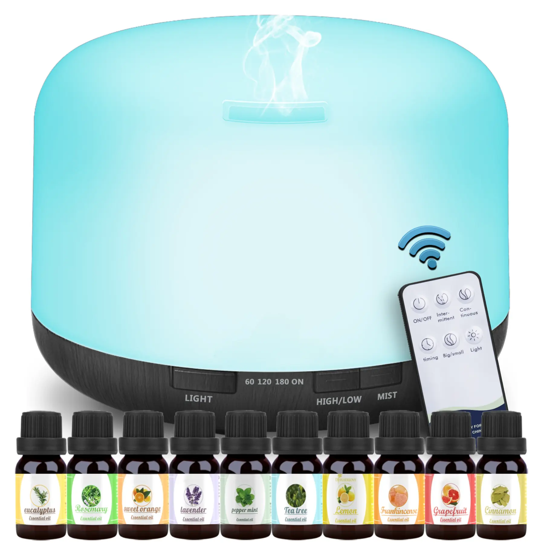 Essential Oil Diffuser 16.91oz with 10 Essential Oils, Aromatherapy Diffuser Sprayer, 7 Color LED Light Diffuser for Home Office Bedroom (Size: 6.7" L X 6.7" W X 4.7" H), Home Aromatherapy Lamps