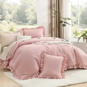 Pink Ruffle King Bed Comforter Set, 3 Pieces Girls Cute Bedding Comforters & Sets, Lightweight Microfiber Down Alternative (104x90In Comforter & 2 Pillowcases)