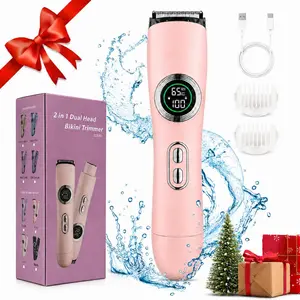 Bikini Trimmer for Women, Electric Shaver and Razor Rechargeable 2-in-1 Body and Facial Epilator, Dual Heads for Painless Trimming of Pubic Hair, Face, Underarms and Legs, Christmas Gift New Year Gift Shaving Grooming Dual-Head Removal Tool