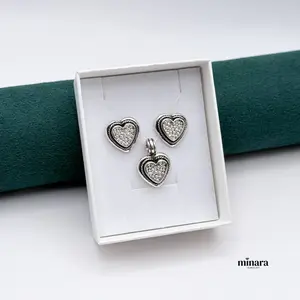 MINARA 950 Silver - Set Corazón Encapsulado En Plata Pura - Heart Set Pendant + Earring