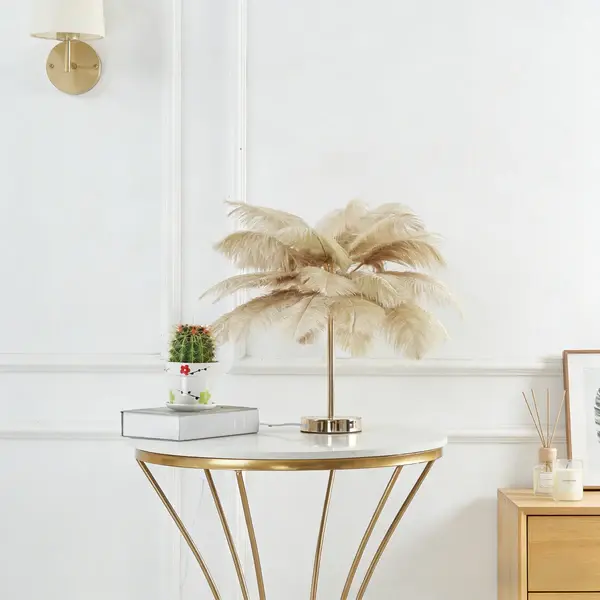 Feather Table Lamp with Metal Base, 3 Color Dimmable Light Romantic Ambient Decor Lighting, Indoor Home Decor Lighting Accessory