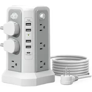 Surge Protector Power Strip Tower with USB C Port(PD18W),10FT Extension Cord with 12 AC Outlets 5 USB  Ports,  Power Tower Surge Protection for  Office DormRoom